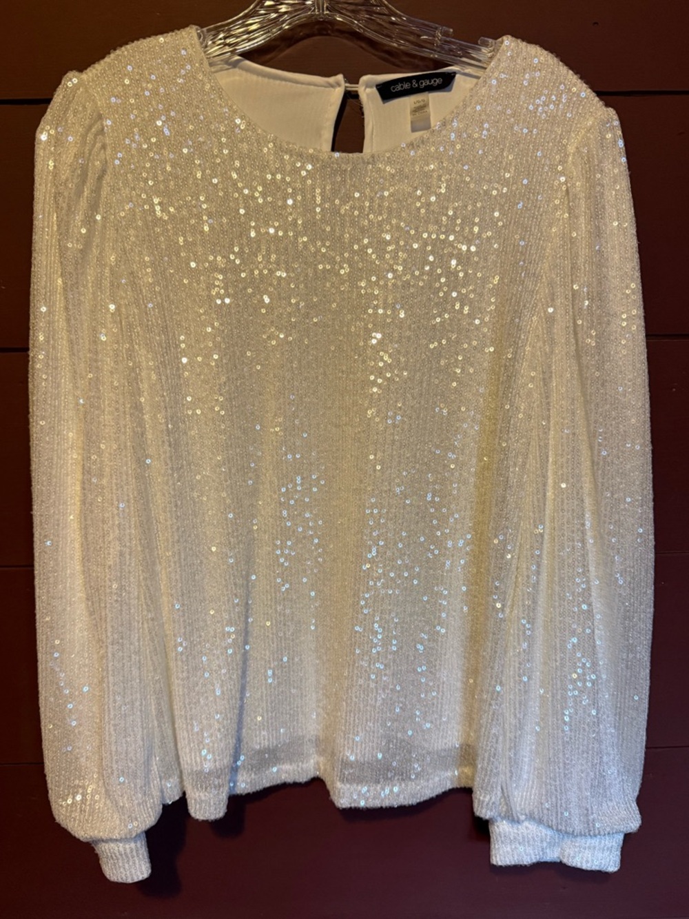 Cable & Gauge White Sequin Long-Sleeve Women’s Top